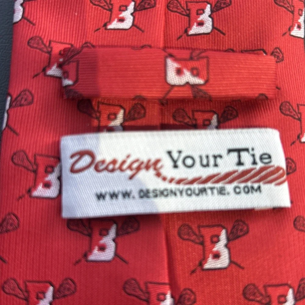 Boston Lacrosse Tie Red Silk Blend Crossed Sticks Logo Men's Necktie Custom LAX